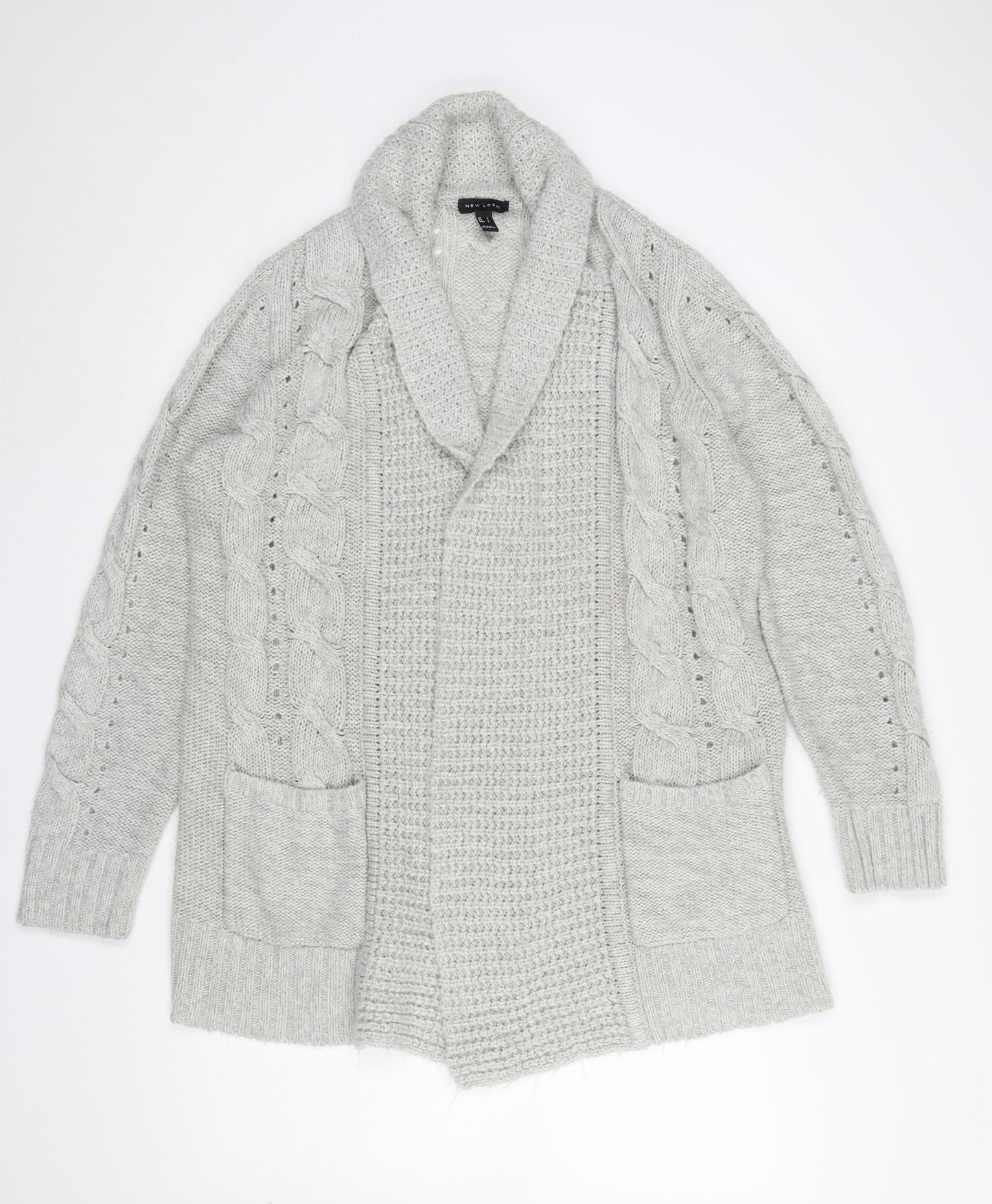 New Look Women’s Grey Cable Knit Long Sleeve Open Cardigan Size L