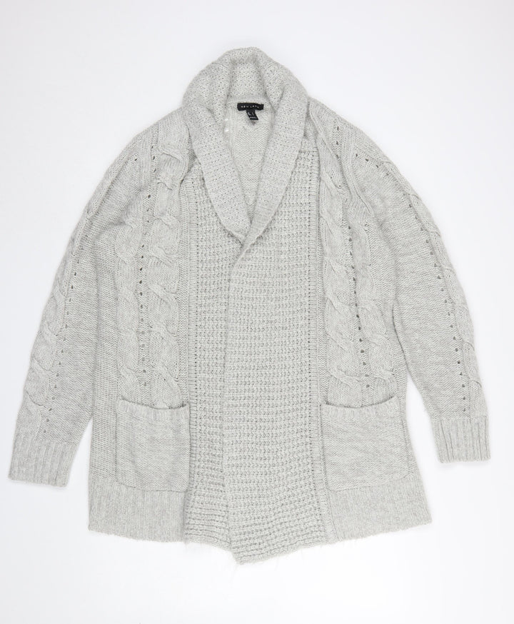 New Look Women’s Grey Cable Knit Long Sleeve Open Cardigan Size L