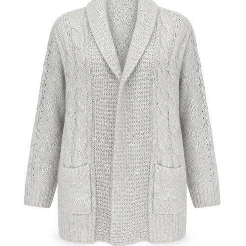 New Look Women’s Grey Cable Knit Long Sleeve Open Cardigan Size L