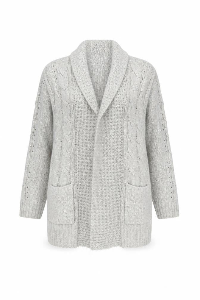 New Look Women’s Grey Cable Knit Long Sleeve Open Cardigan Size L