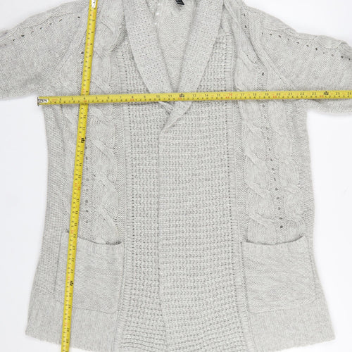 New Look Women’s Grey Cable Knit Long Sleeve Open Cardigan Size L
