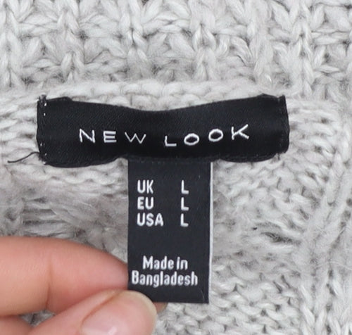 New Look Women’s Grey Cable Knit Long Sleeve Open Cardigan Size L