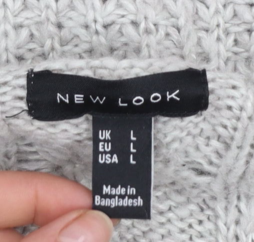 New Look Women’s Grey Cable Knit Long Sleeve Open Cardigan Size L
