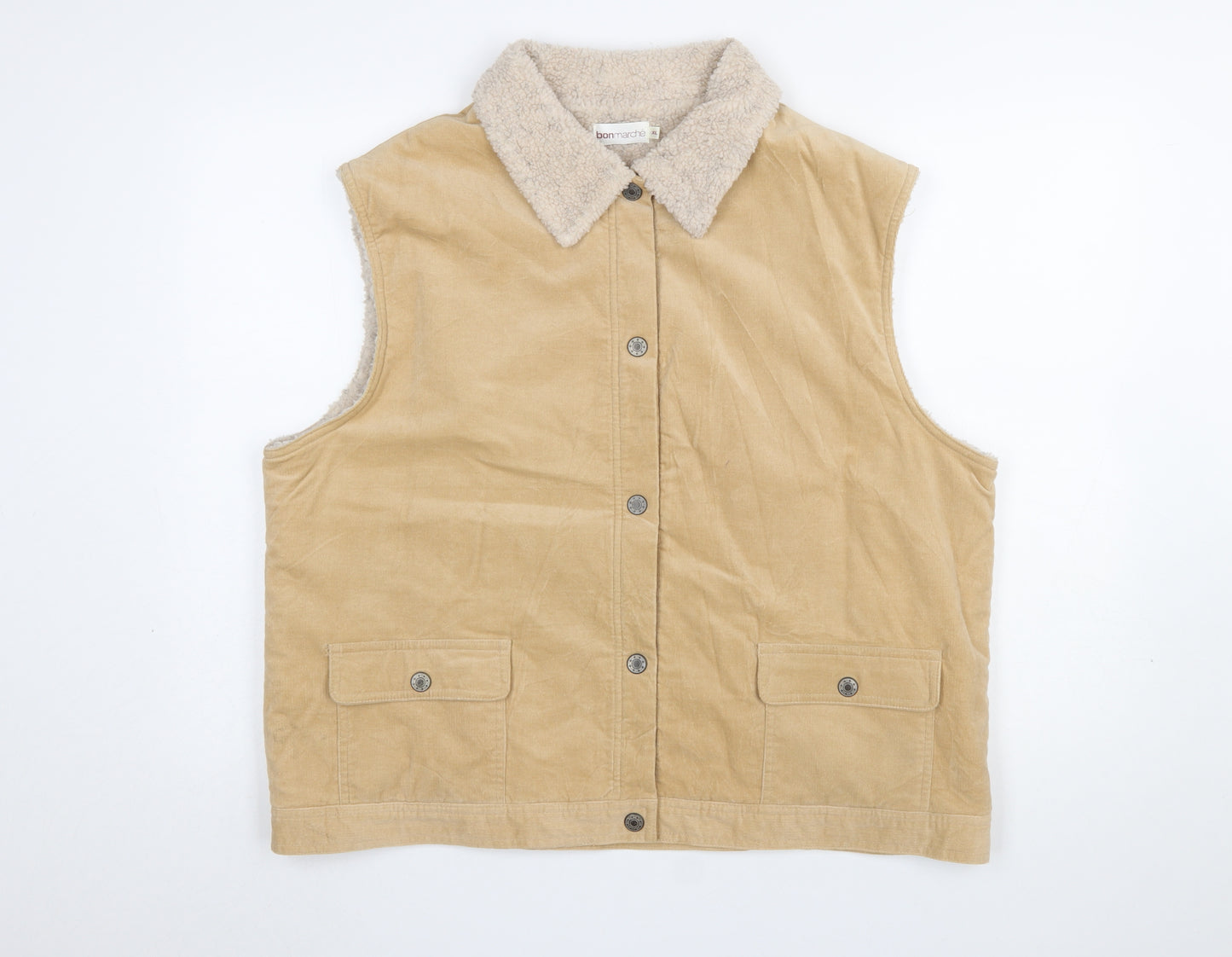 Bonmarché Women Beige Waistcoat XL Cotton Corduroy Lined Gilet