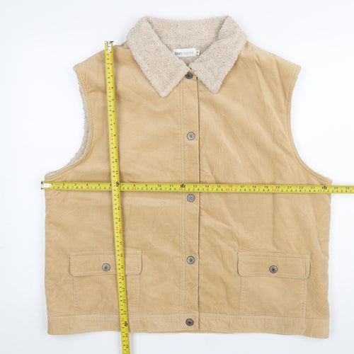 Bonmarché Women Beige Waistcoat XL Cotton Corduroy Lined Gilet