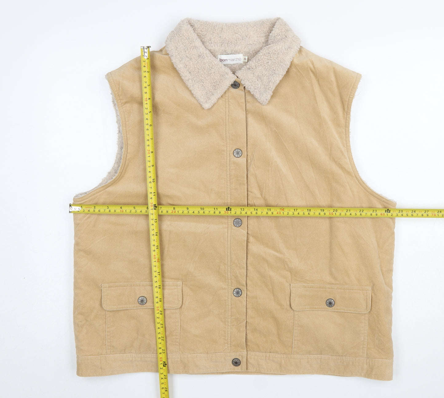 Bonmarché Women Beige Waistcoat XL Cotton Corduroy Lined Gilet
