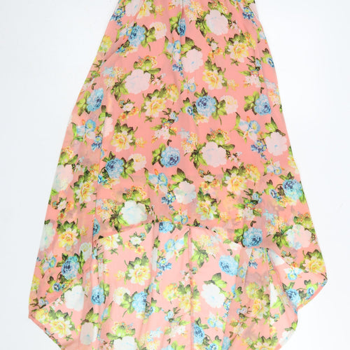 Forever 21 Women’s Pink Floral Hi-Low Strapless Chiffon Dress Size S
