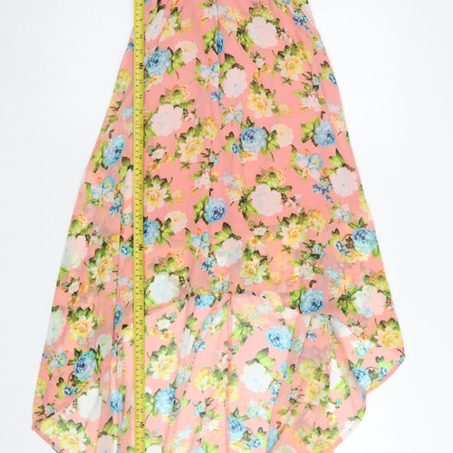Forever 21 Women’s Pink Floral Hi-Low Strapless Chiffon Dress Size S