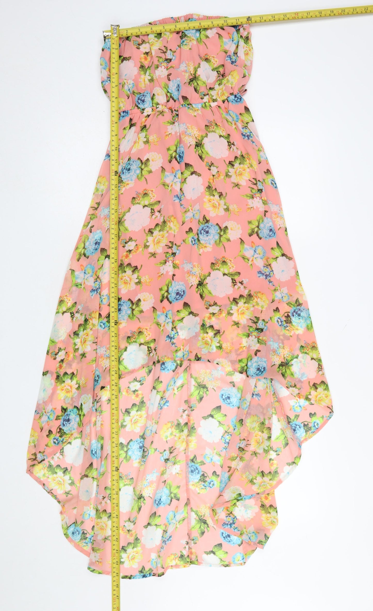 Forever 21 Women’s Pink Floral Hi-Low Strapless Chiffon Dress Size S