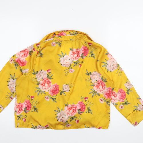 Select Womens Yellow Floral Collared Cropped Blouse UK 12
