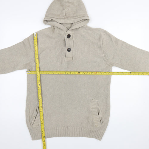 H&M L.O.G.G Men’s Beige Cotton Hooded Henley Jumper Size M