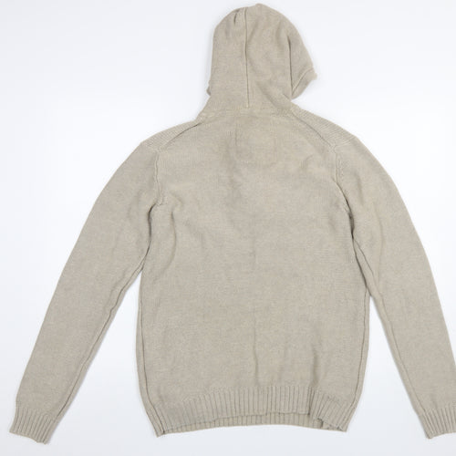 H&M L.O.G.G Men’s Beige Cotton Hooded Henley Jumper Size M