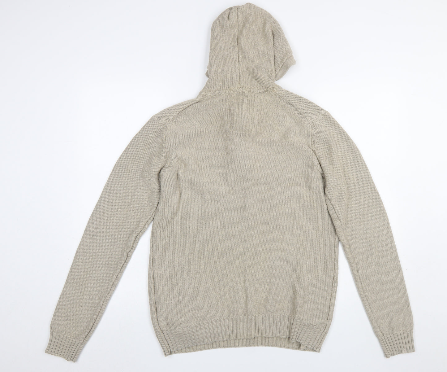 H&M L.O.G.G Men’s Beige Cotton Hooded Henley Jumper Size M