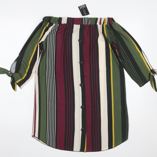Quiz Women’s Multicoloured Striped Off Shoulder Shirt Dress Size 10