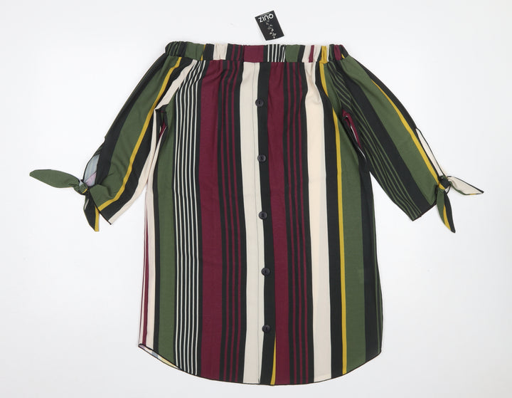 Quiz Women’s Multicoloured Striped Off Shoulder Shirt Dress Size 10