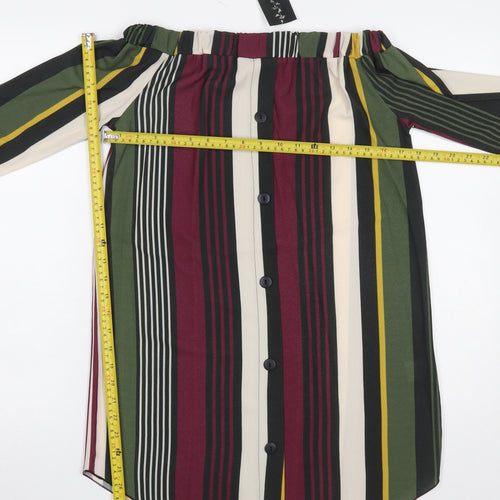 Quiz Women’s Multicoloured Striped Off Shoulder Shirt Dress Size 10