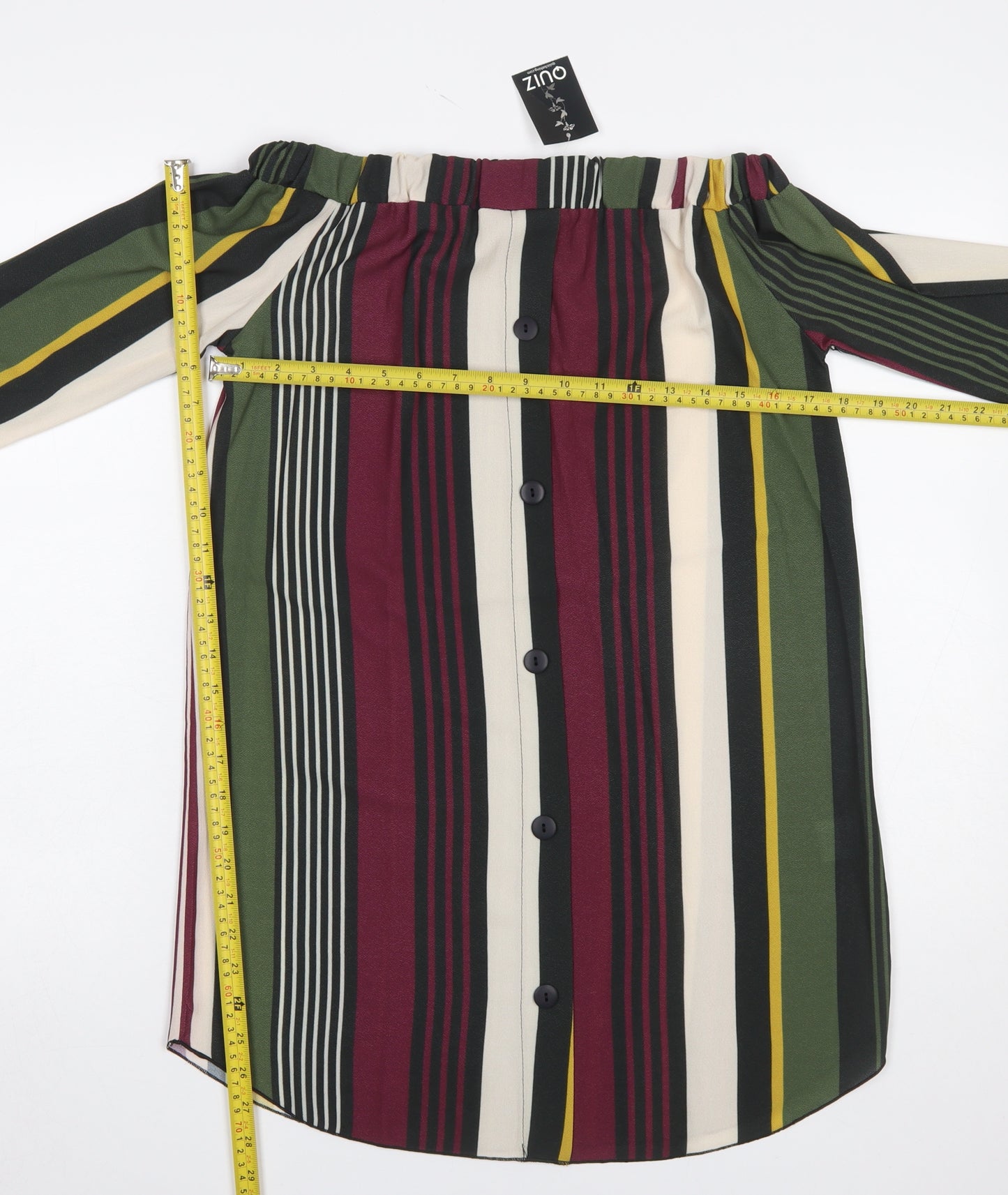 Quiz Women’s Multicoloured Striped Off Shoulder Shirt Dress Size 10