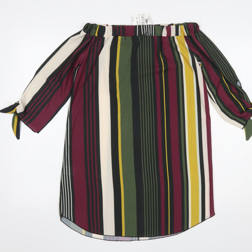 Quiz Women’s Multicoloured Striped Off Shoulder Shirt Dress Size 10