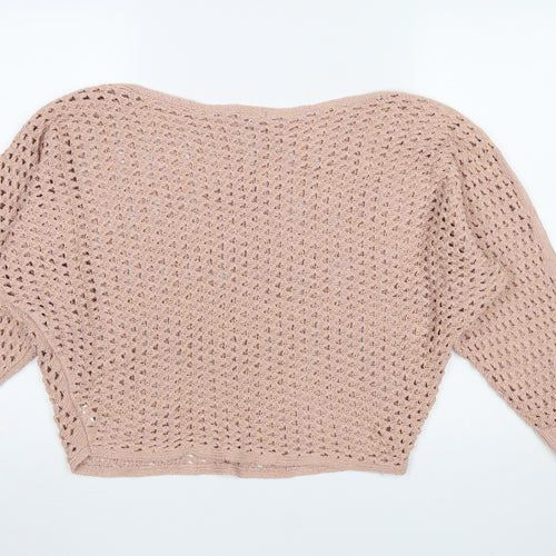 River Island Women’s Beige Open-Knit Boat Neck Jumper Size 12
