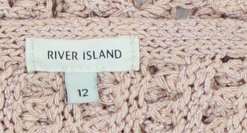 River Island Women’s Beige Open-Knit Boat Neck Jumper Size 12