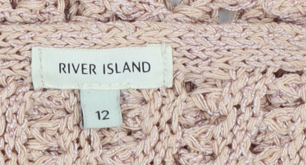 River Island Women’s Beige Open-Knit Boat Neck Jumper Size 12