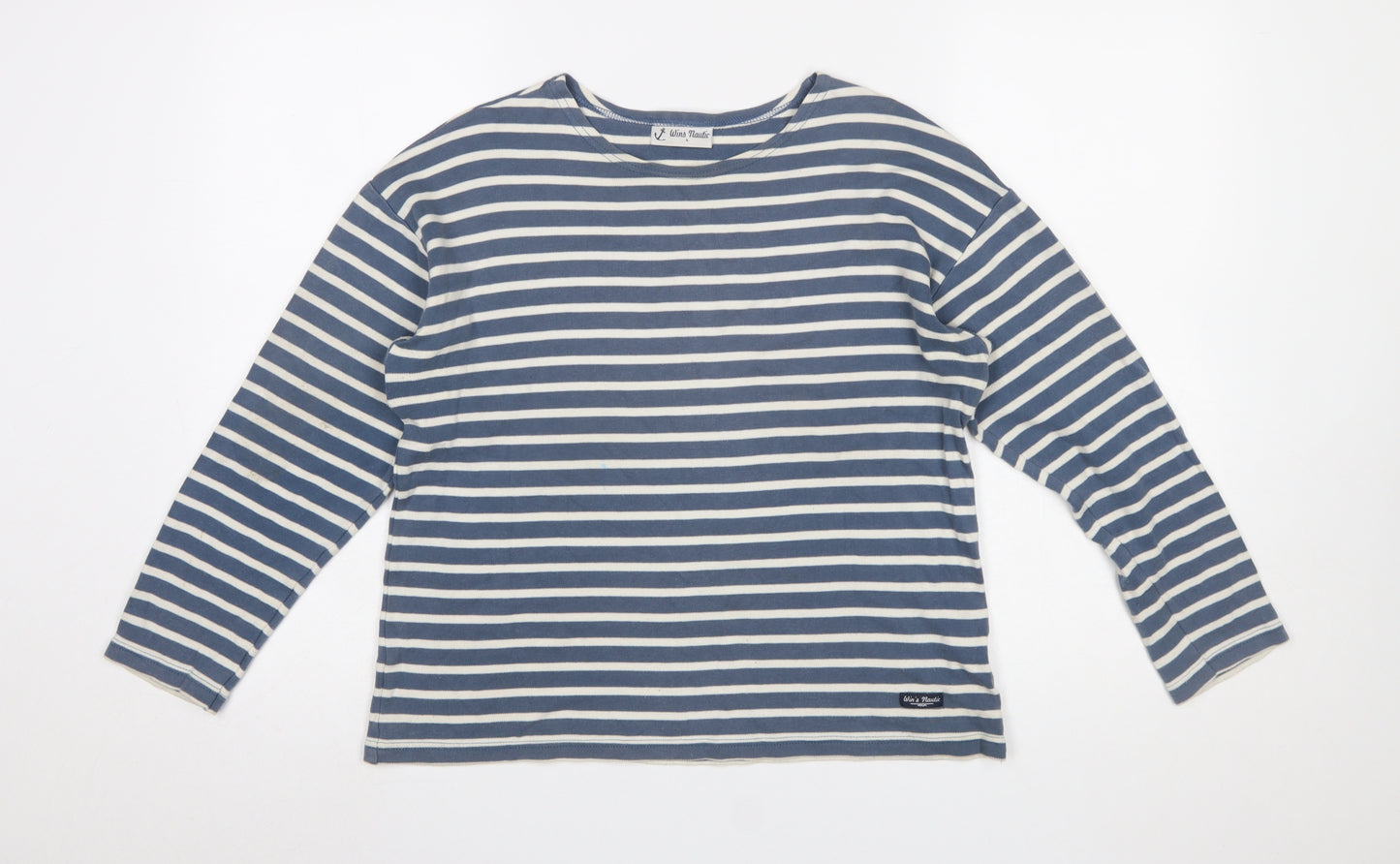 Wins Nautic Women's Blue Striped Long Sleeve Cotton T-Shirt Size L