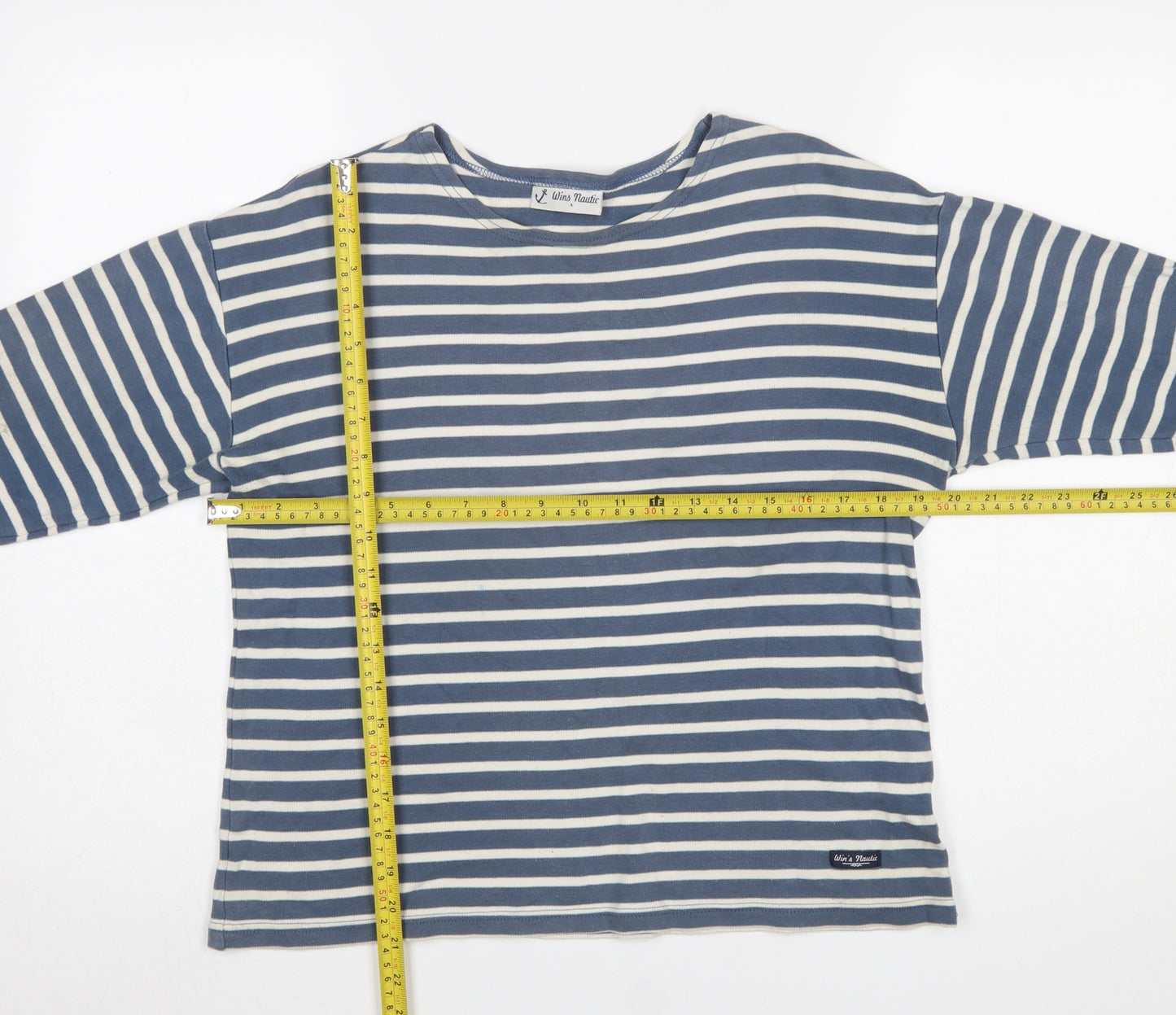 Wins Nautic Women's Blue Striped Long Sleeve Cotton T-Shirt Size L