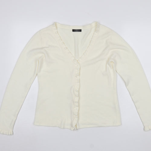 Bm Womens Ivory Ruffle Edge V-Neck Cardigan Size S