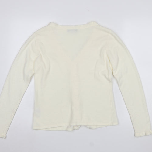 Bm Womens Ivory Ruffle Edge V-Neck Cardigan Size S