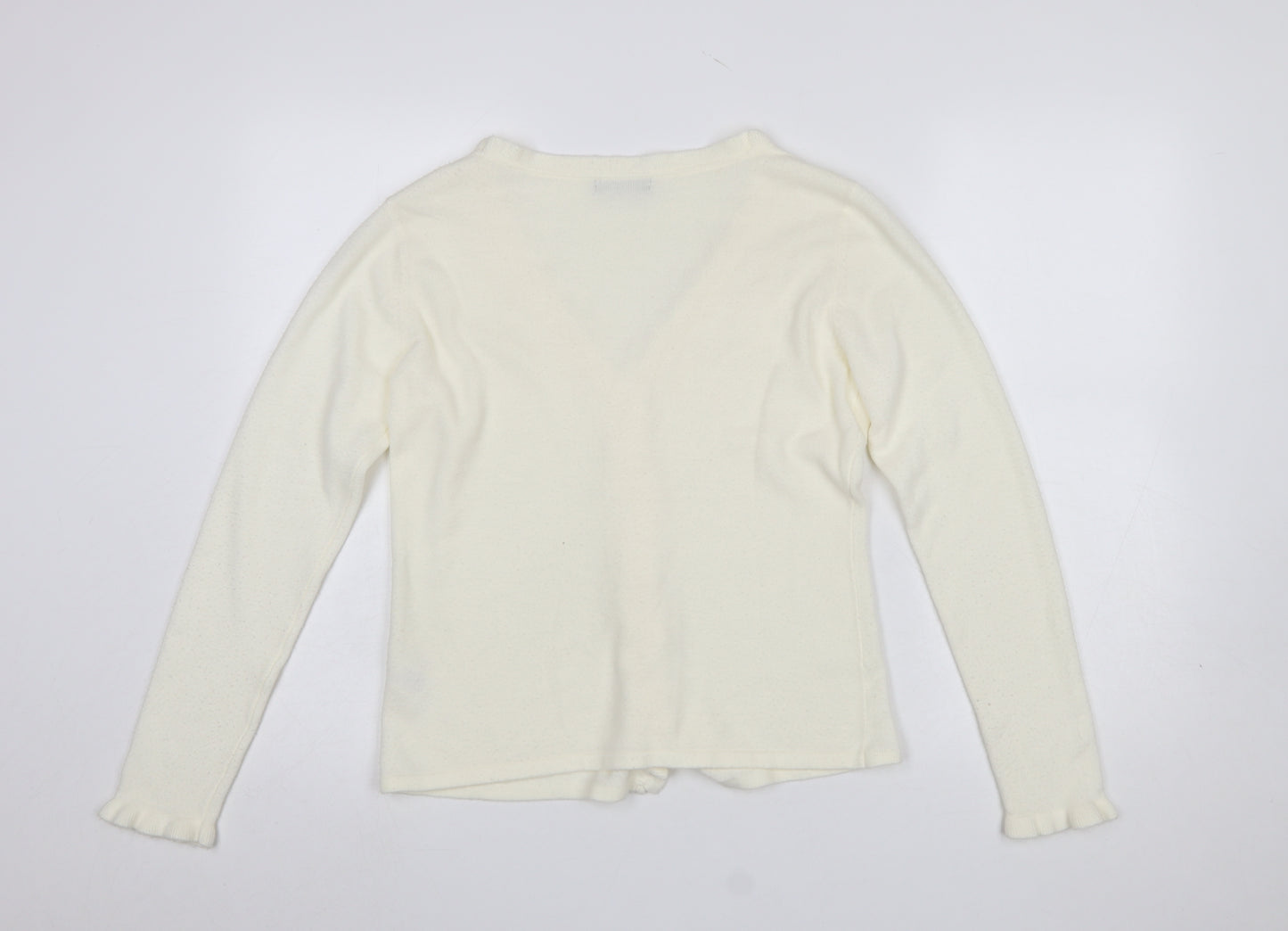 Bm Womens Ivory Ruffle Edge V-Neck Cardigan Size S