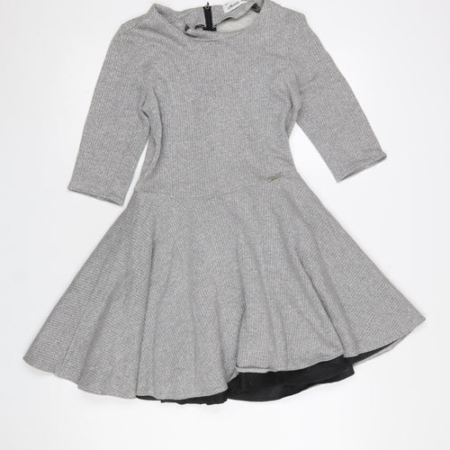 s.Moriss Women Grey Fit & Flare Knit Dress Size S 3/4 Sleeve Zip Back