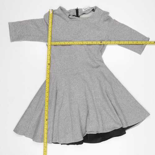 s.Moriss Women Grey Fit & Flare Knit Dress Size S 3/4 Sleeve Zip Back