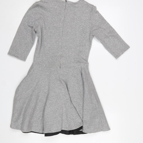 s.Moriss Women Grey Fit & Flare Knit Dress Size S 3/4 Sleeve Zip Back