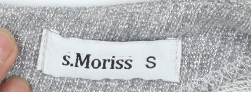 s.Moriss Women Grey Fit & Flare Knit Dress Size S 3/4 Sleeve Zip Back
