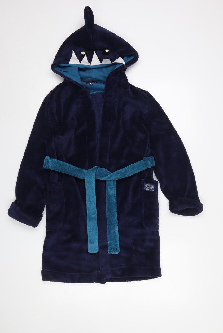 Joules Boys Blue Fleece Shark Hooded Robe 9-10 Years