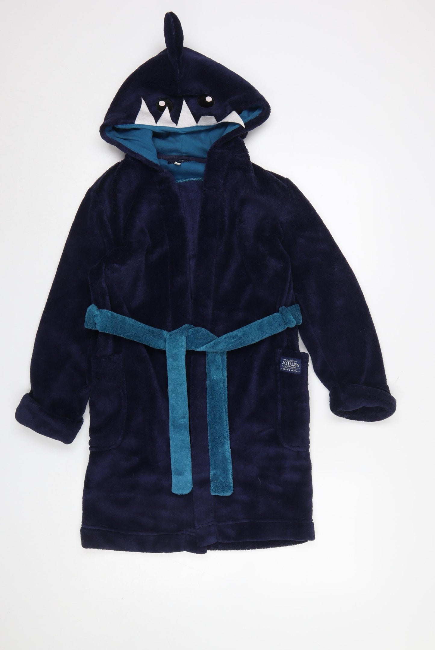 Joules Boys Blue Fleece Shark Hooded Robe 9-10 Years