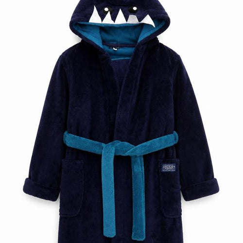 Joules Boys Blue Fleece Shark Hooded Robe 9-10 Years