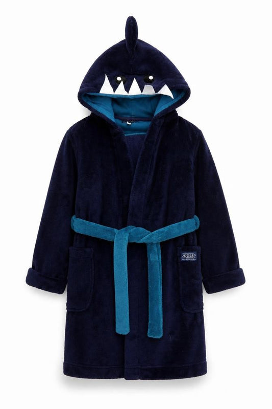 Joules Boys Blue Fleece Shark Hooded Robe 9-10 Years