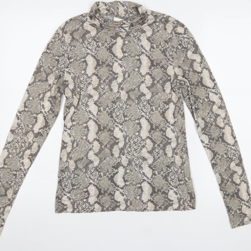 H&M Womens Grey Snake Print Roll Neck Long Sleeve Top Size S