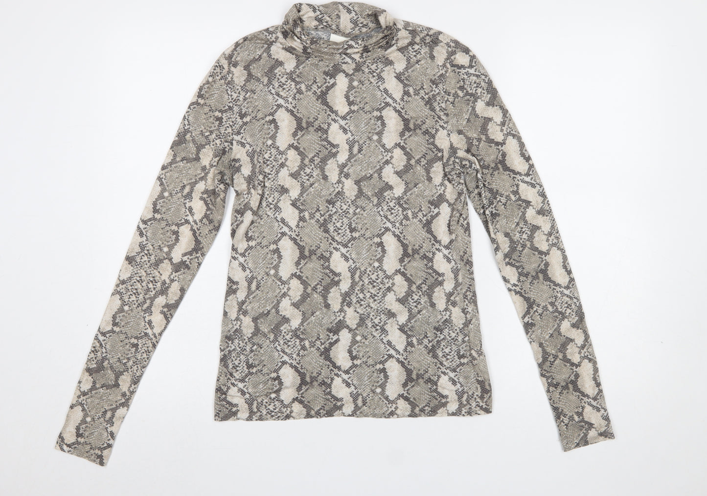 H&M Womens Grey Snake Print Roll Neck Long Sleeve Top Size S