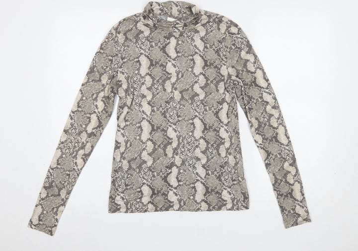 H&M Womens Grey Snake Print Roll Neck Long Sleeve Top Size S