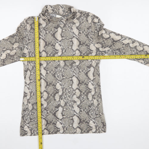 H&M Womens Grey Snake Print Roll Neck Long Sleeve Top Size S