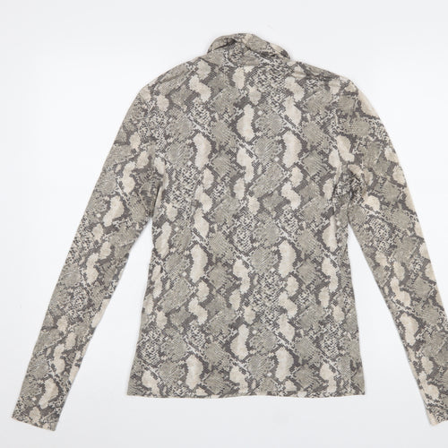 H&M Womens Grey Snake Print Roll Neck Long Sleeve Top Size S