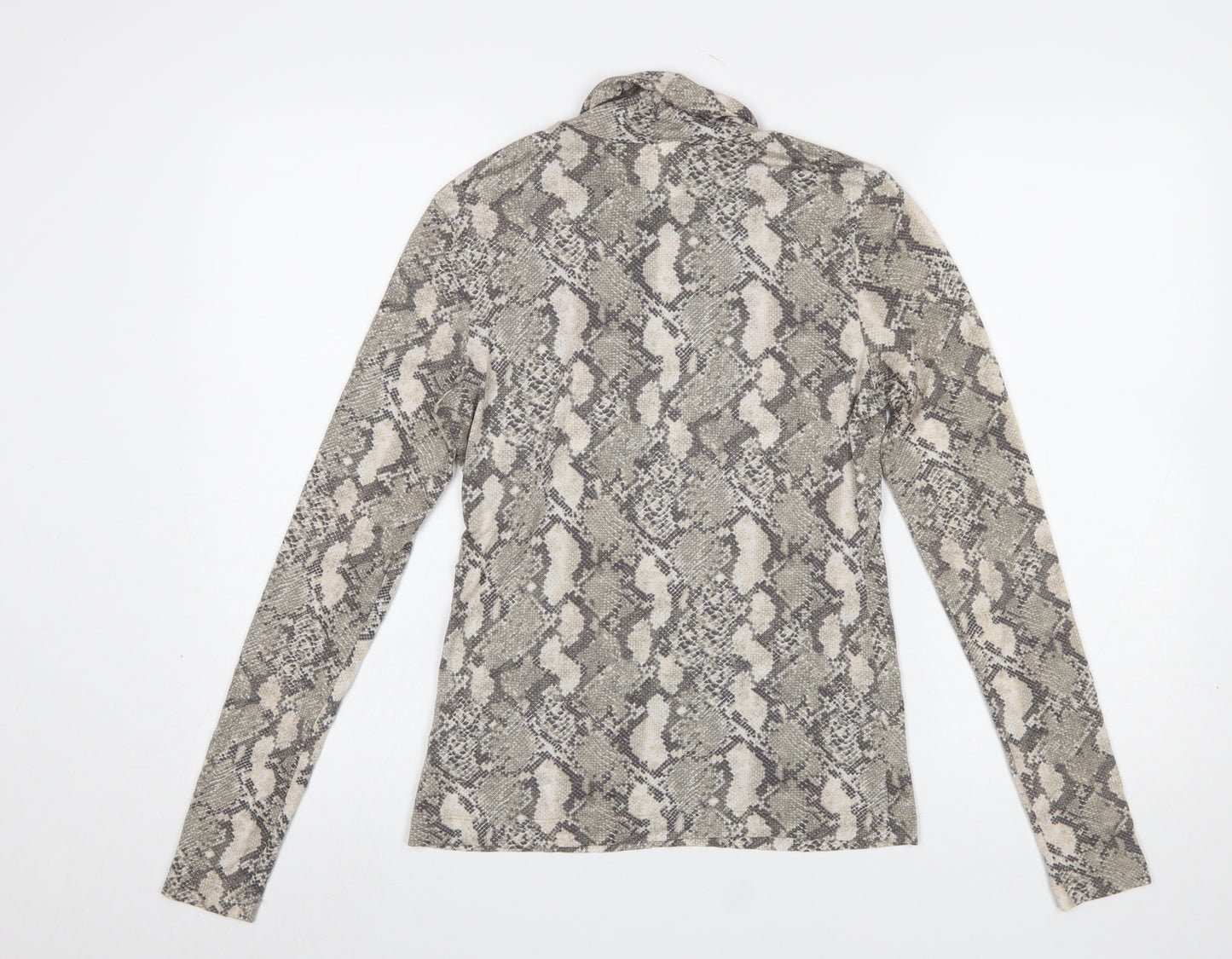 H&M Womens Grey Snake Print Roll Neck Long Sleeve Top Size S