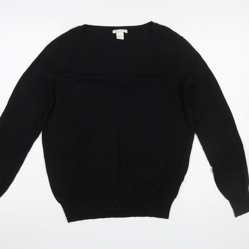 H&M Women's Black V-Neck Knit Jumper Size 12 Long Sleeve Pullover