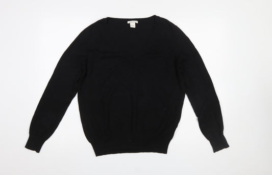 H&M Women's Black V-Neck Knit Jumper Size 12 Long Sleeve Pullover