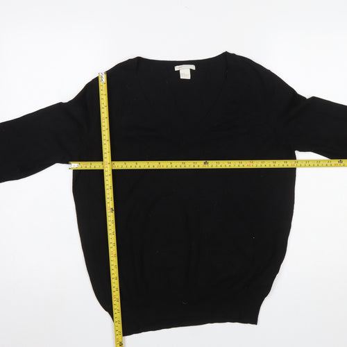 H&M Women's Black V-Neck Knit Jumper Size 12 Long Sleeve Pullover