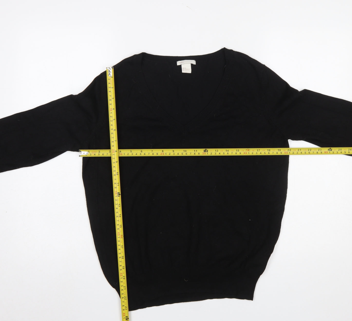 H&M Women's Black V-Neck Knit Jumper Size 12 Long Sleeve Pullover