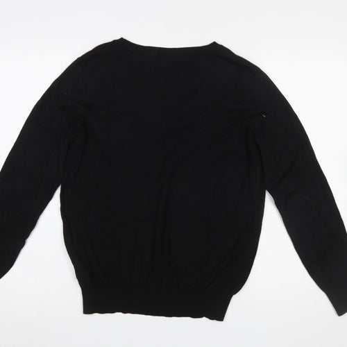 H&M Women's Black V-Neck Knit Jumper Size 12 Long Sleeve Pullover