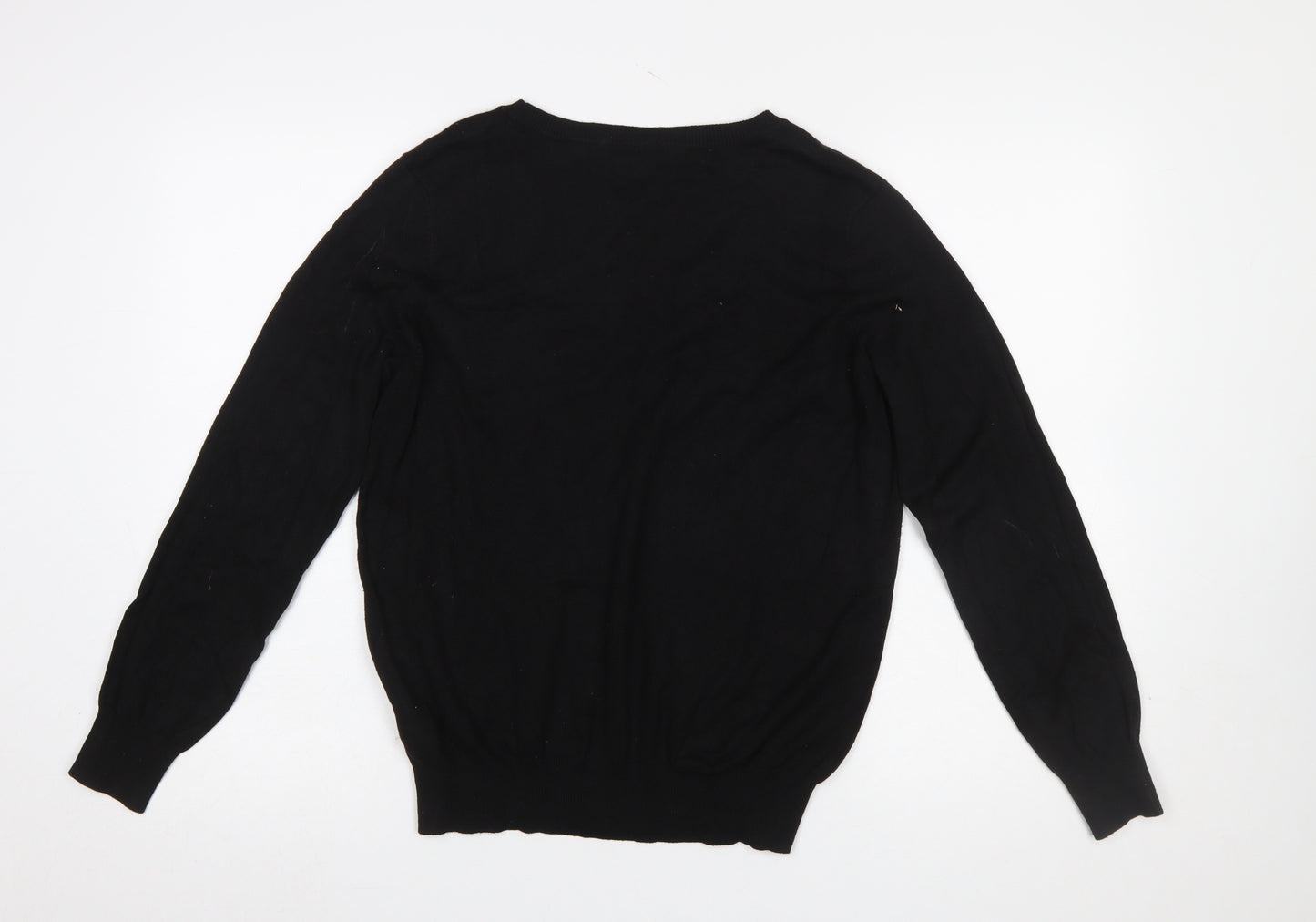 H&M Women's Black V-Neck Knit Jumper Size 12 Long Sleeve Pullover